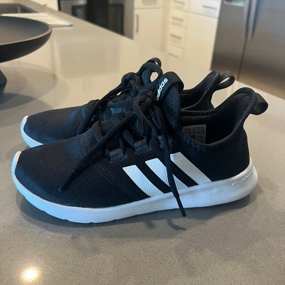 Adidas Black Cloudfoam Sneakers with White Stripes Sz 6